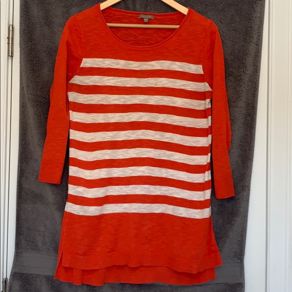 Lilla P Sweater, orange with white stripes, med